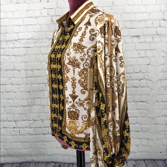 Flying Tomato collar Baroque Print gold blouse top - Picture 7 of 9